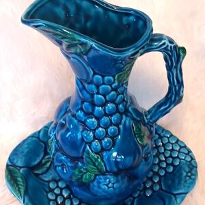 Inarco Japan Ceramic Blue Pitcher and Plate Set